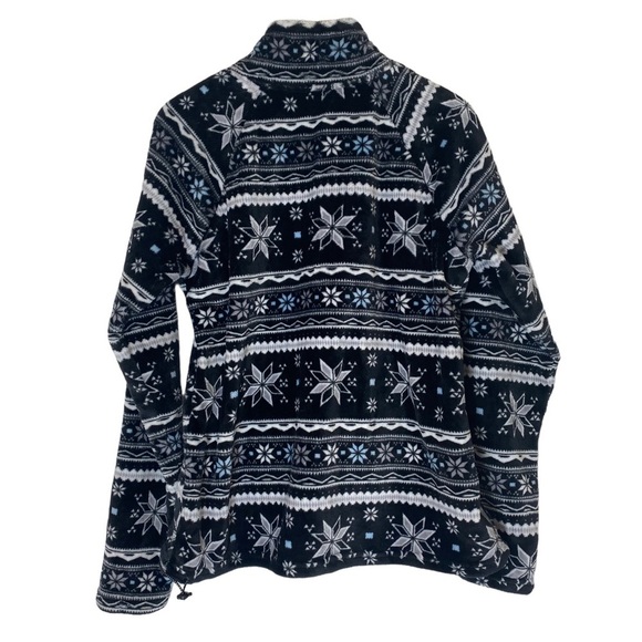 Eddie Bauer Black with White & Blue Snowflakes Fleece Pullover Sweatshirt/Jacket - Picture 2 of 8